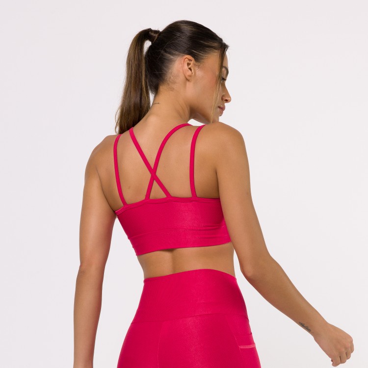 Top Fitness Canelado com Alças Duplas Rosa Flux