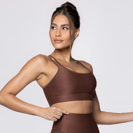 Top Fitness Canelado com Alças Duplas Marrom Café Flux