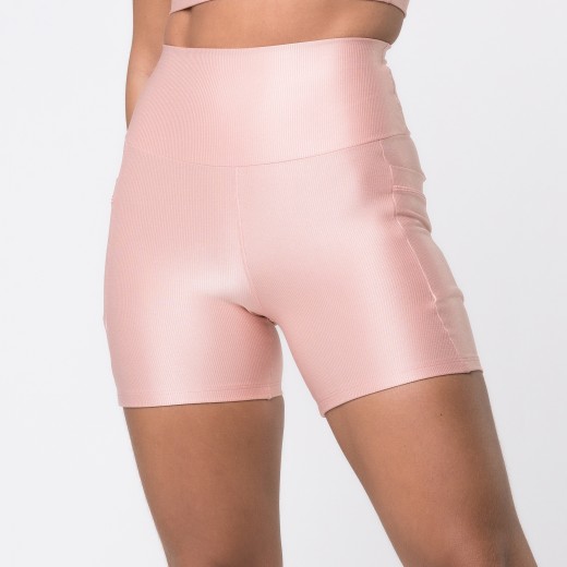 Short Fitness Canelado Com Bolsos Laterais Romance Flux