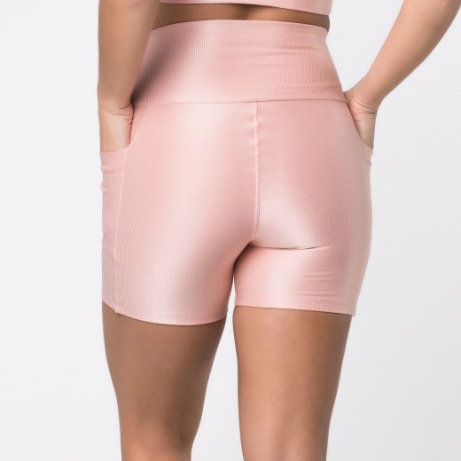 Short Fitness Canelado Com Bolsos Laterais Romance Flux