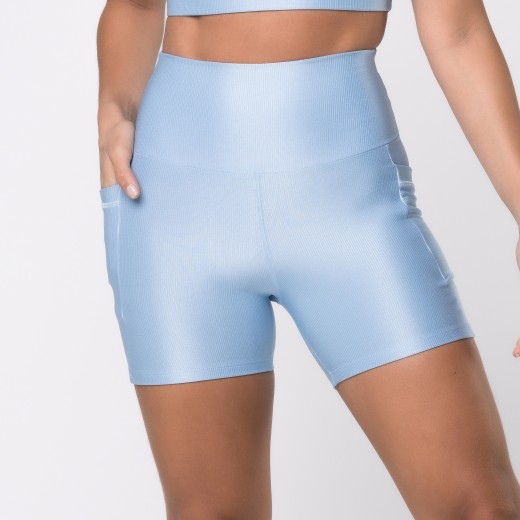 Short Fitness Canelado Com Bolsos Laterais Azul Frozen Flux