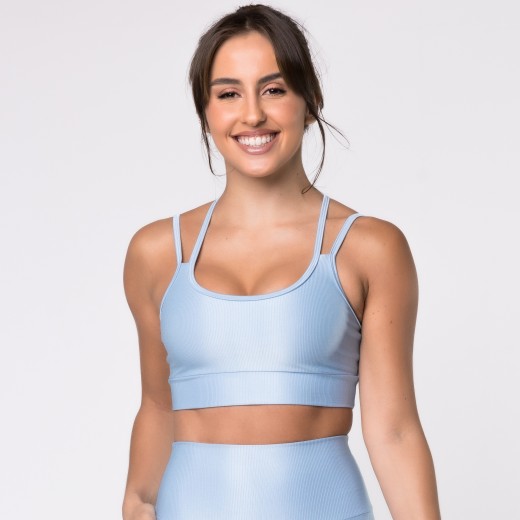 Top Fitness Canelado com Alças Duplas Azul Frozen Flux