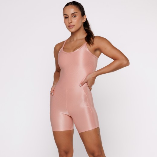 Macaquinho Fitness Canelado Com Bolsos Laterais Romance Flux