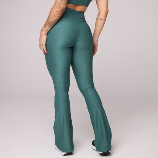 Calça Flare Canelada Verde