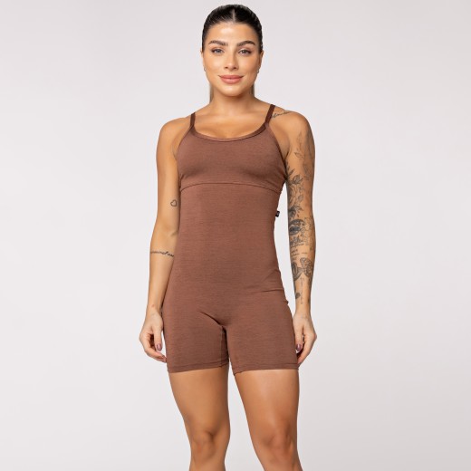 Macaquinho Fitness Melange Marrom