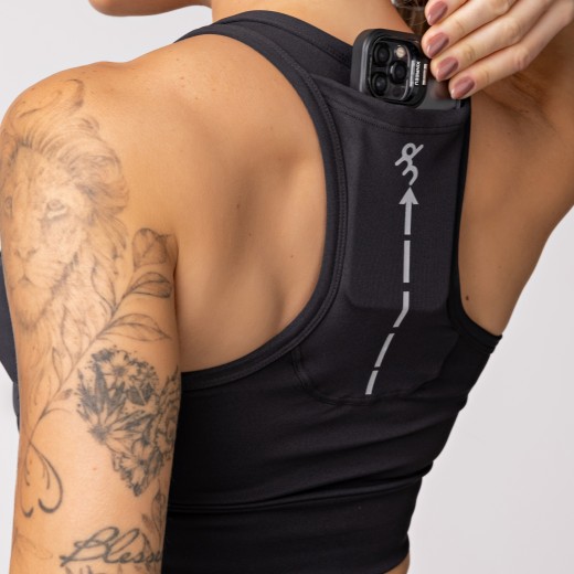 Top Alta Sustentação Baixa Pace com Bolso nas Costas Preto