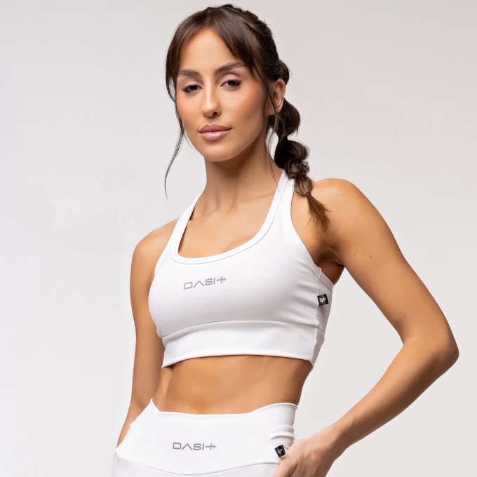 Top Alta Sustentação Baixa Pace com Bolso nas Costas Branco