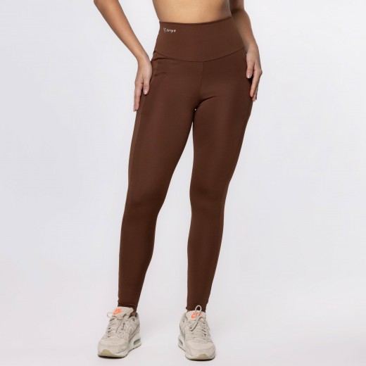 Calça Legging Basics Com Bolsos Laterais Marrom Café