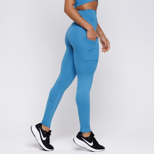 Calça Legging Com Três Bolsos Azul Turquesa