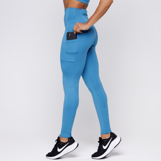 Calça Legging Com Três Bolsos Azul Turquesa