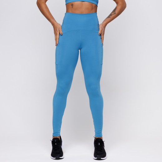 Calça Legging Com Três Bolsos Azul Turquesa