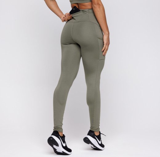 Calça Legging Com Três Bolsos Verde Militar