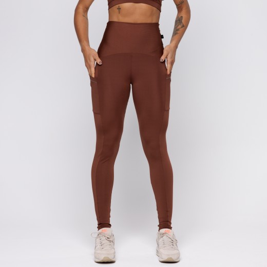 Calça Legging Com Três Bolsos Marrom Café