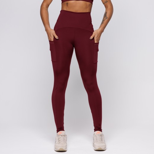 Calça Legging Com Três Bolsos Vermelho Bordô