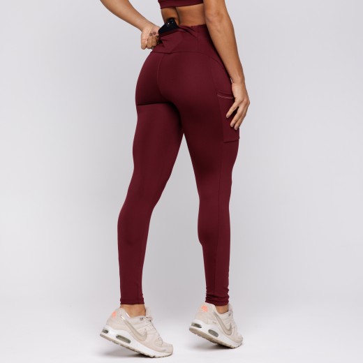 Calça Legging Com Três Bolsos Vermelho Bordô