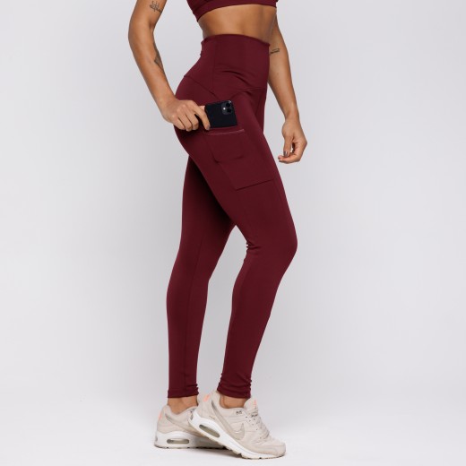 Calça Legging Com Três Bolsos Vermelho Bordô