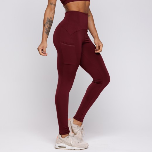 Calça Legging Com Três Bolsos Vermelho Bordô