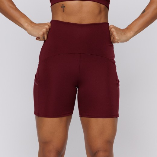 Short Fitness Com Três Bolsos Vermelho Bordô